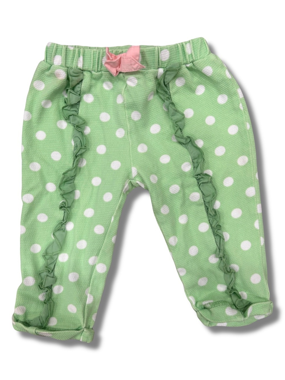 Matilda Jane 3-6 Months Green Polka Dot Ruffle Pants Elastic Cotton